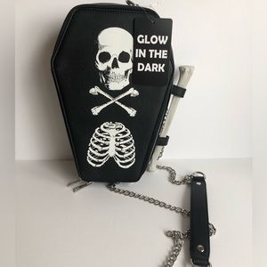 Halloween Bone Handle Coffin Style Crossbody - Glow in the Dark Skeleton art NWT